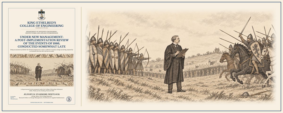 Cover and illustration of the paper: Under New Management: A Post-Implementation Review of the Events of 1066, Conducted Somewhat Late